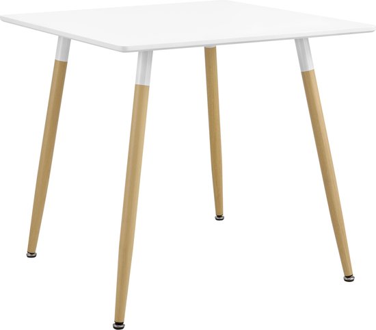 Eettafel Vierkant Ines - MDF en Staal - 80x80x74 cm - Modern Design - Wit en Houtkleurig