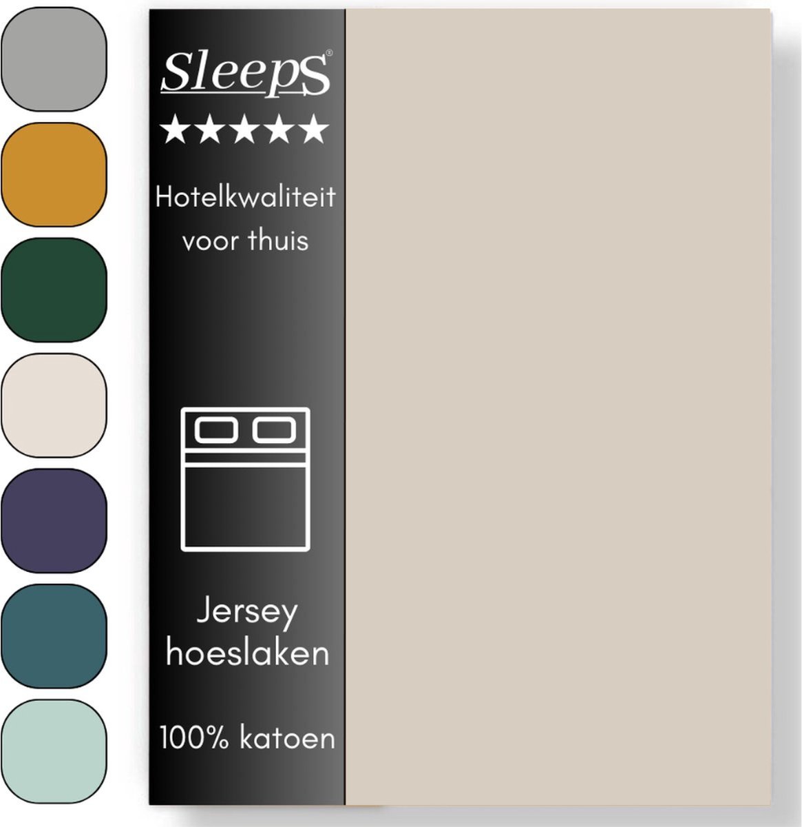 Sleeps Jersey Hoeslaken - Zand Lits-Jumeaux 200x200/220 cm - 100% Katoen - Hoge Hoek - Heerlijk Zacht Gebreid - Strijkvrij - Rondom elastiek - Stretch -