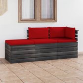 The Living Store Pallet Lounge Hoekbank - Grenenhout - Rood Kussen - 60x65x71.5 cm