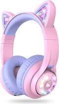 iClever - BTH13 - draadloze junior koptelefoon - met katten oortjes - volumebegrenzing - RGB led lights - microfoon - lange batterijduur (paars/roze)