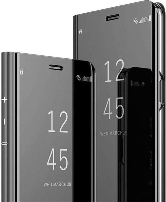 Coque pour iPhone 15 Pro Max – Protection d'écran de confidentialité FullGuard et protection d'écran pour objectif d'appareil photo – Book Case Miroir Zwart