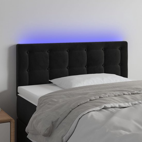 The Living Store LED-hoofdeind zwart fluweel 100x5x78/88 cm - verstelbare hoogte - comfortabele ondersteuning - snijdbare LED-strip