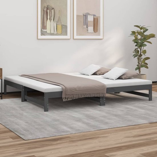 The Living Store Canapé-lit extensible en bois de pin massif gris 2x (100x200) cm - Lit