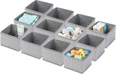 Lade-organizer - opbergboxen in set/lade-indeling - voor slaapkamer en badkamer - voor kleding en accessoires - grijs visgraatpatroon - per 12 stuks verpakt