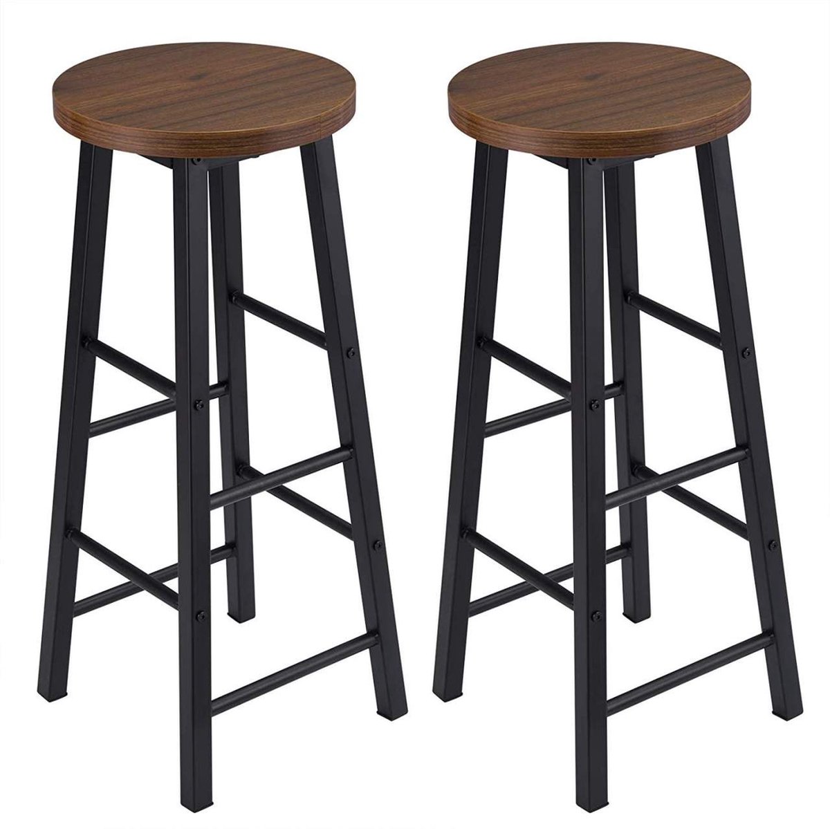 Happyment Hoge barkrukken Lyon - Zithoogte 71cm - Donkerbruin - Set van 2 - Keuken - Barstoelen - Zonder rugleuning - Hout