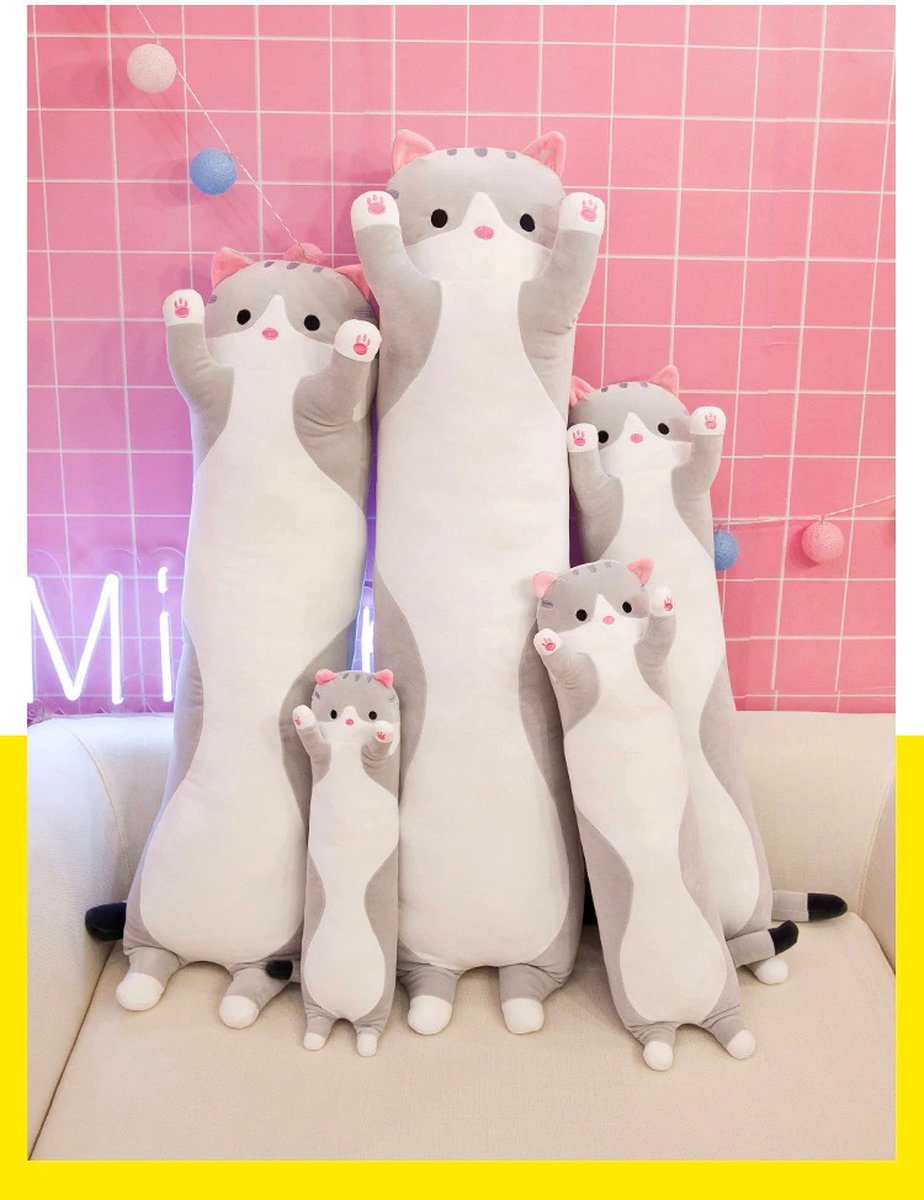 Staza - Kat Knuffel - Mood Knuffel - 50 cm - Poes Kussen - Speelgoed Knuffel Kat - Kawaii - Duurzaam - Kind - Veilig - Grijs — afbeelding 6