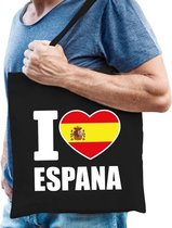 Katoenen Spanje tasje I love Espana zwart - 10 liter - Spaanse landen cadeautas