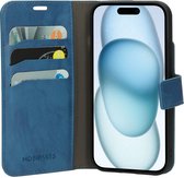 Mobiparts hoesje geschikt voor Apple iPhone 15 - Wallet/Boekhoesje - Eco Leer - Magneet Sluiting - Opberg vakken - Blauw