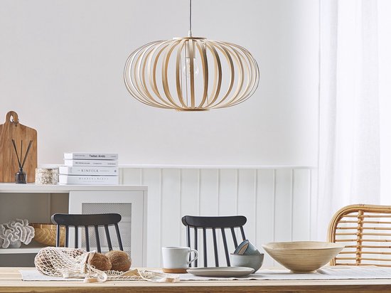 Beliani HAVEL - Lampe à suspension - Couleur bois clair - Bois de bambou