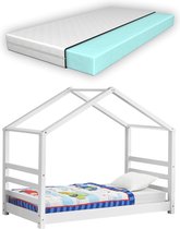 Kinderbed Ali - Grenen - Huisbed - Incl. Matras - 80x160 cm - Wit - Voor meisjes - Voor jongens - Voor kinderen