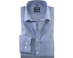 OLYMP Luxor modern fit overhemd - mouwlengte 7 - twill - marine blauw met wit gestreept - Strijkvrij - Boordmaat: 43