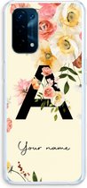 Gepersonaliseerd - Case Company® - Hoesje geschikt voor Oppo A74 5G hoesje - Flirty Flowers Monogram - Soft Cover Telefoonhoesje - Bescherming aan alle Kanten en Schermrand