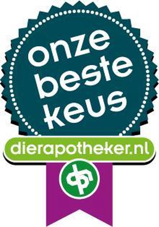 Gouden medaille met 'Onze beste keus' en 'dierapotheker.nl'.