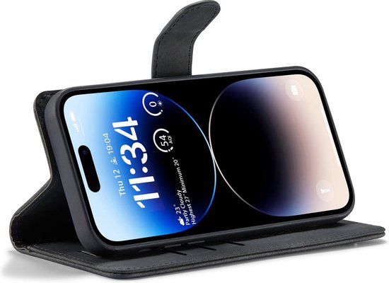 Bookcase hoesje iPhone 15 - CaseMe - Zwart uni - Simili cuir