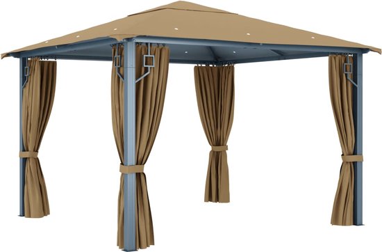 vidaXL Tonnelle avec rideau 400x300 cm Aluminium Taupe