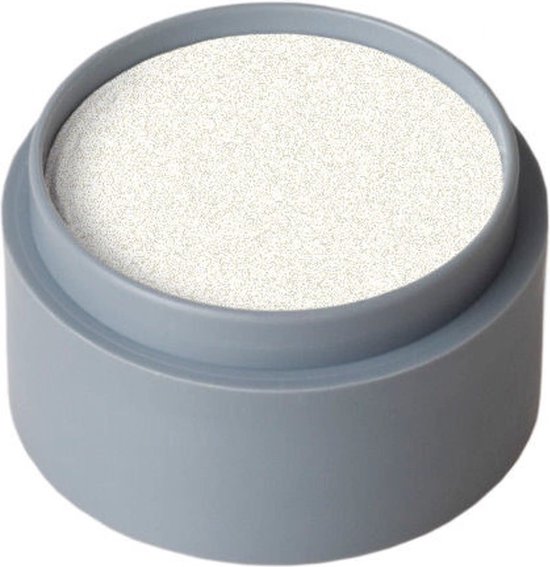 Witte watersmink met subtiele gouden glitters in een grijze pot.