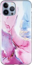 iPhone 15 PLUS Hoesje - Siliconen Back Cover - Marble Print - Roze Marmer - Provium