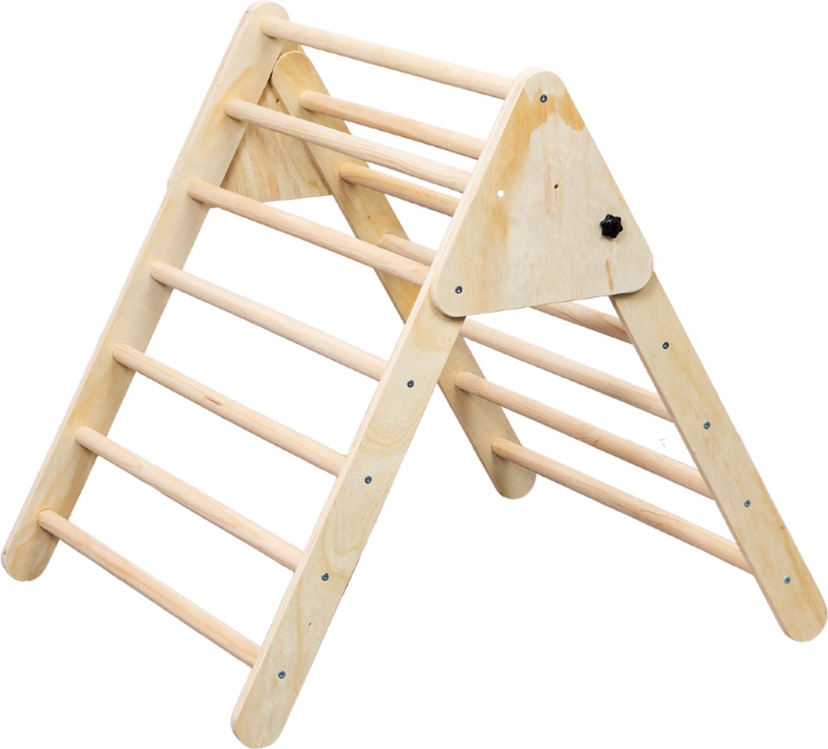 Buxibo XXL Klimrek - Opvouwbare Driehoek + Klimboog + Helling met Glijbaan - Montessori Meubels Houten Speelgym - Naturel - 210x83x81cm — afbeelding 8