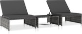 The Living Store Rattan Lounge set - 2 Chaises avec table ou transat - Grijs - 190 x 65 cm