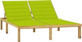 The Living Store Loungebed Serenity - Ligbed 200 x 138 x (31.5 - 77) cm - Inclusief 2 Kussens - Verstelbare Rugleuning - Grenenhout - Helder Groen