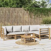 Ensemble lounge The Living Store - Bamboe - Design modulable - 2 canapés de centre - 3 canapés d'angle - 1 table - Coussins d'assise et de dossier gris clair - 150x120 cm