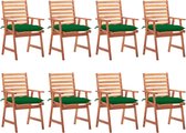 The Living Store Ensemble de chaises de jardin en bois - Bois d'acacia Massief - 56 x 62 x 92 cm - Coussin vert - 8 pièces