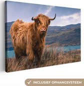 Peinture sur toile Highlander écossais - Berg - Water - Nature - Vache - 30x20 cm - Décoration murale