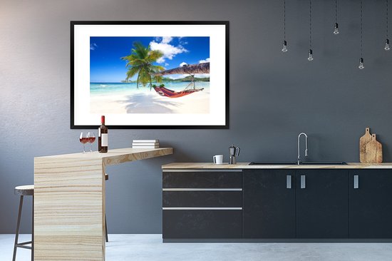 Cadre photo avec poster - Plage - Hamac - Mer - Palmier - 120x80 cm - Cadre poster