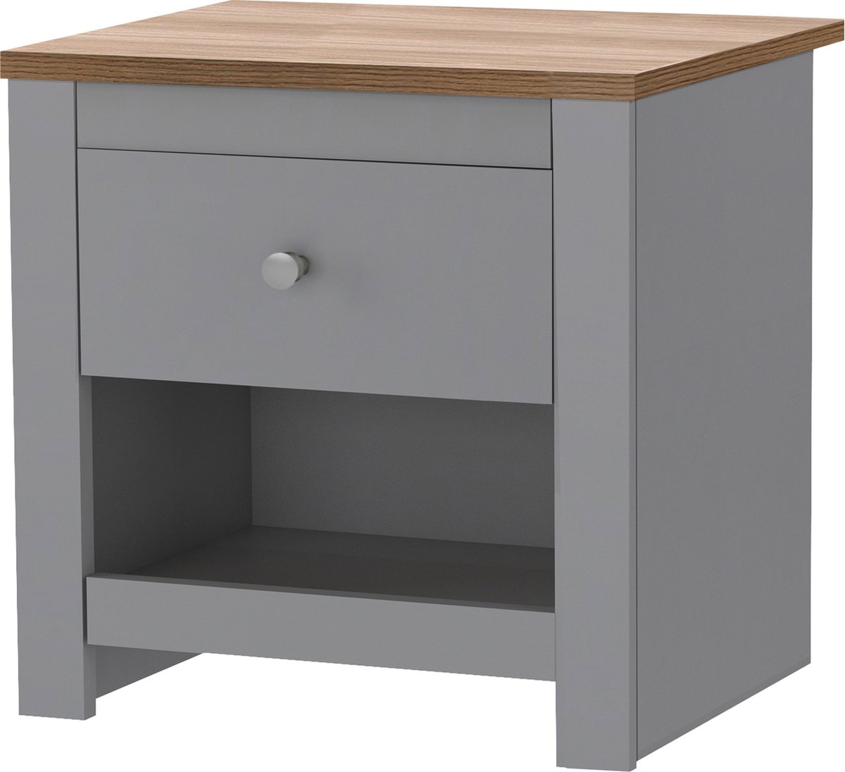 Notio Living Emerald-Nachtkastje - 1-Lade - Grijs Eikenlook Bruin