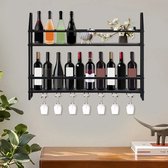 Wijnrek zwart muur - wijnplank - glazen houder - uniek design - stalen wijnrek