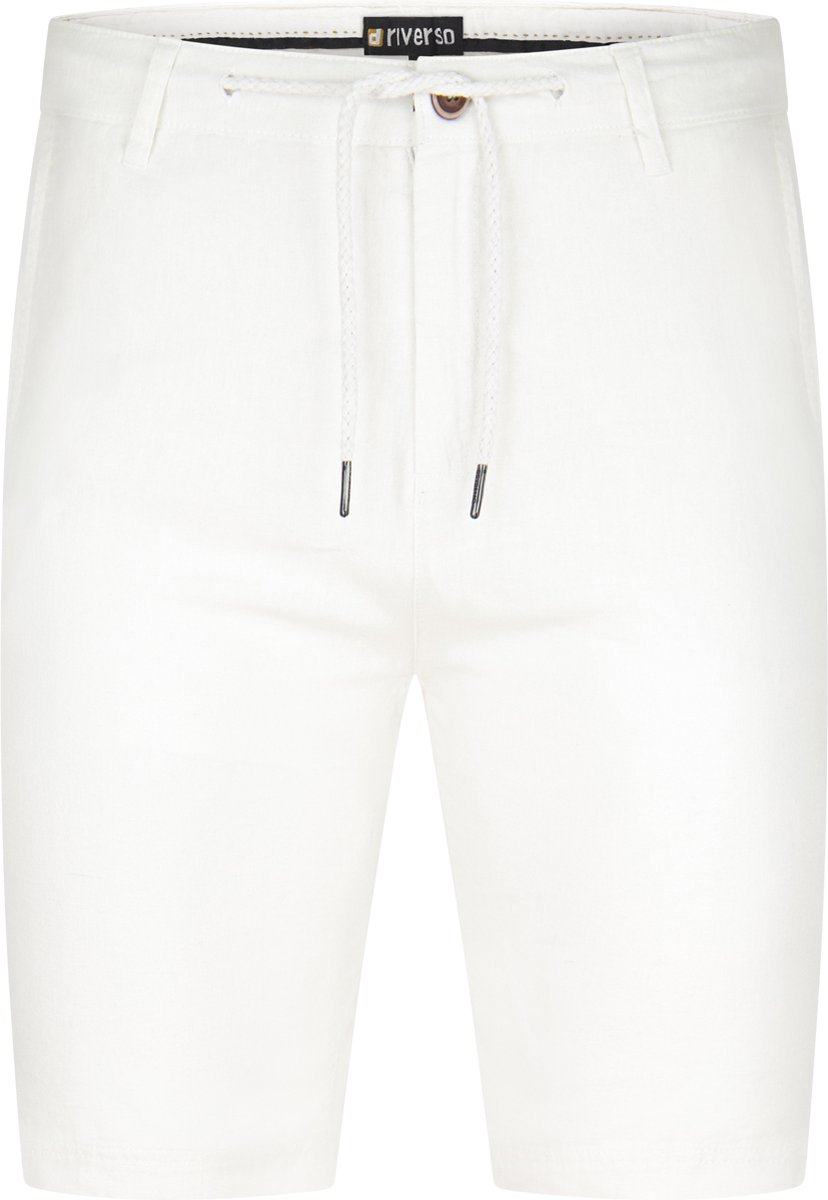 riverso Heren Short RIVOliver regular/straight Wit L Volwassenen Linnen Korte Broek / Zomershorts