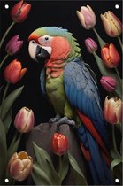 Papegaai tuinposter - Tulpen poster - Tuinposter bloemen - Buiten - Buitenschilderij schutting - Decoratie tuin - 80 x 120 cm