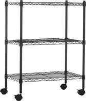 opbergrek met 3 verstelbare planken op wieltjes van 10 cm, metalen organizer, draadrek, zwart, 58.92 x 34.04 x 83.18 cm (L x W x H), opbergen ,keukentrolley, slaapkamertrolley, babykamertrolley, badkamertrolley