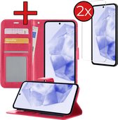 Hoesje Geschikt voor Samsung A35 Hoesje Book Case Hoes Portemonnee Cover Walletcase Met 2x Screenprotector - Hoes Geschikt voor Samsung Galaxy A35 5G Hoes Bookcase Hoesje - Donkerroze