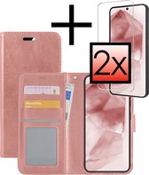 Hoes Geschikt voor Samsung A55 Hoesje Book Case Hoes Flip Cover Wallet Bookcase Met 2x Screenprotector - Rosé goud.