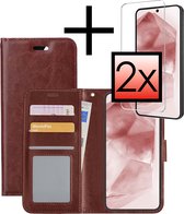 Hoes Geschikt voor Samsung A55 Hoesje Book Case Hoes Flip Cover Wallet Bookcase Met 2x Screenprotector - Bruin