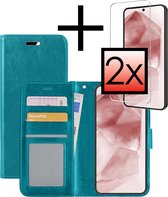 Hoes Geschikt voor Samsung A55 Hoesje Book Case Hoes Flip Cover Wallet Bookcase Met 2x Screenprotector - Turquoise