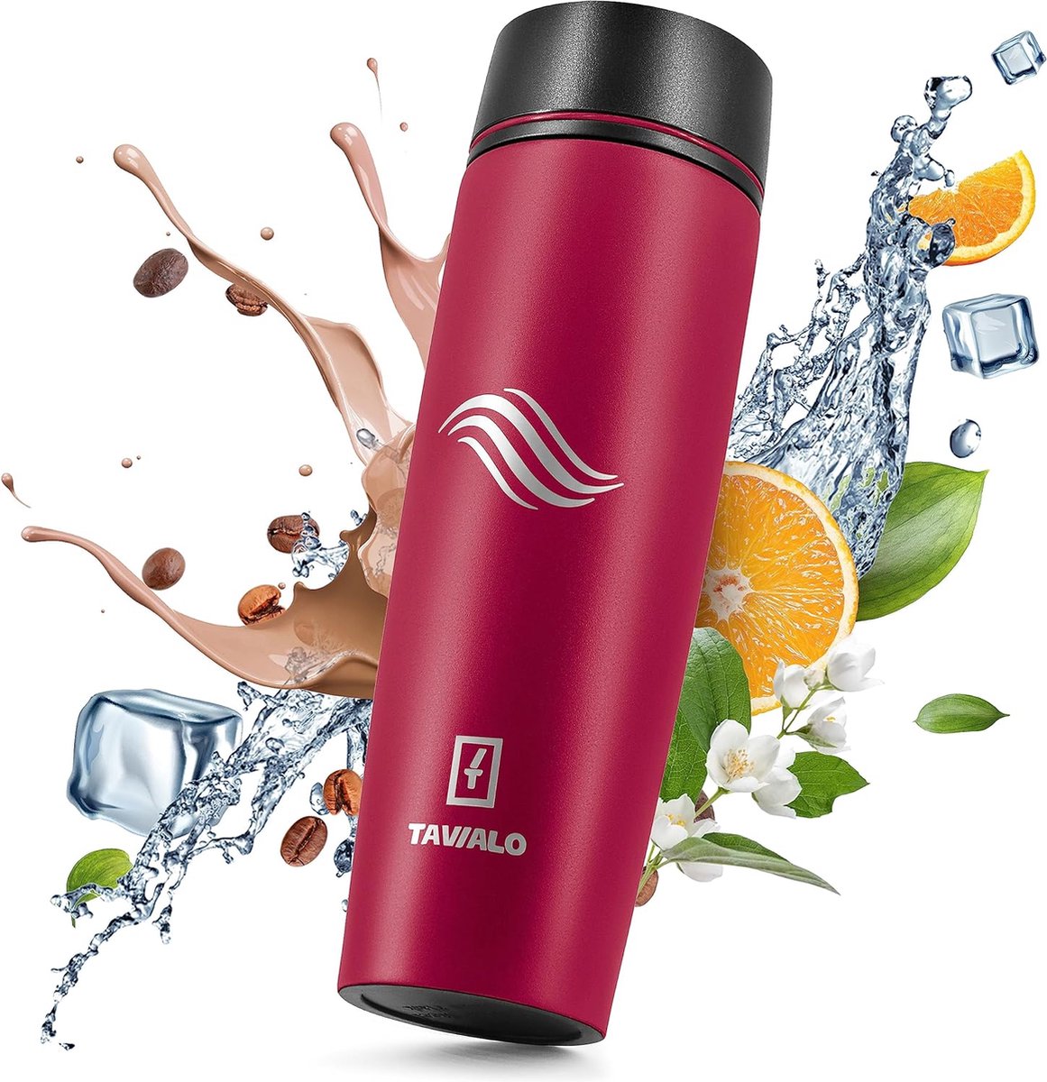 Goedkoopste Thermobeker, reisbeker, 460 ml, kleur roze, isolatiebeker van roestvrij staal, lekvrij, rubberen voet