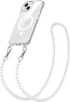 Convient pour iPhone 14/13 Coque avec cordon détachable - Collection Solidenz - Coque avec sangle - Coque arrière avec collier - Amovible - Lanière - Coque magnétique - Avec cordon perlé - Transparent
