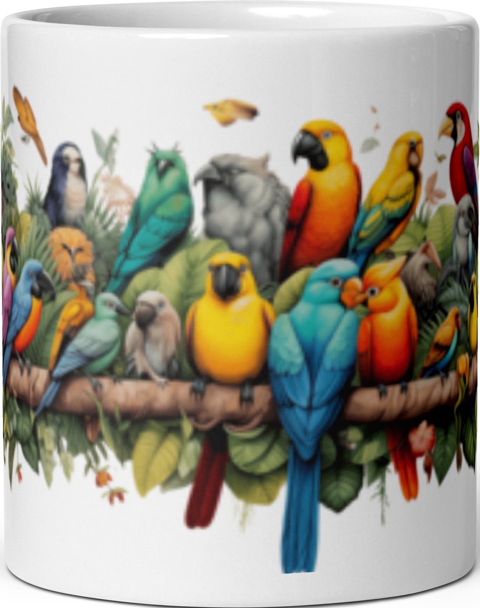 Tropical Animals Fantasy - Koffie & Thee Mok 325 ml| koffiemok cadeau| | Theemok cadeau| Mok cadeau| Koffie Beker| Thee Beker| Koffie Kop| Thee Kop| Tropische Vogels Mok| Vogel Mok| Tropische Dieren Mok