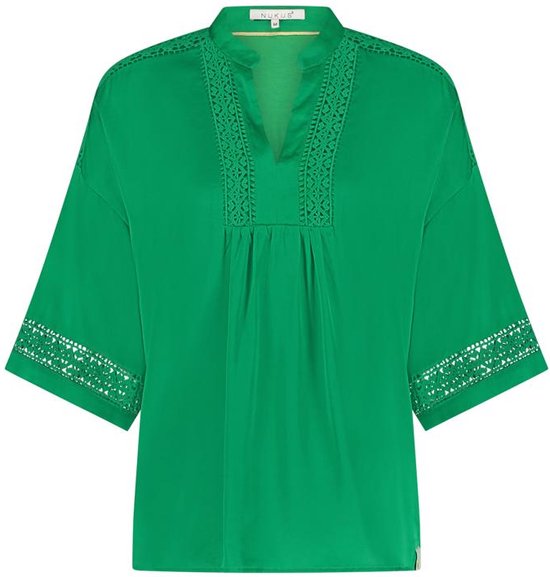NUKUS Nina Top V-neck Silky Tops & T-shirts Dames - Shirt - Groen - Maat XXL