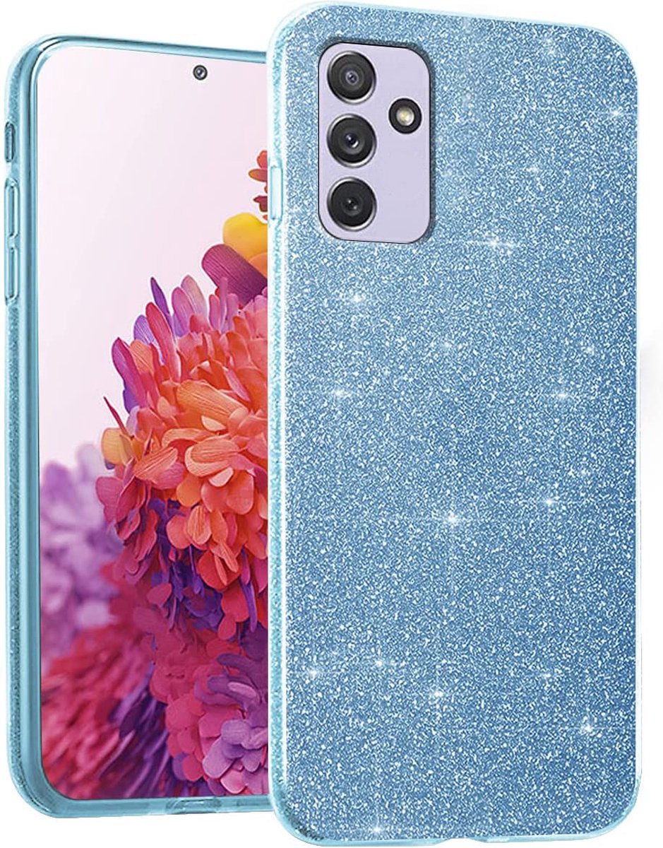 Casemania Hoesje Geschikt voor Samsung Galaxy A35 - Blauw - Glitter Back Cover
