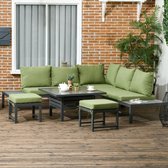 Terras zitplaatsen voor 6 personen in hoogte -verstelbare tafel, aluminium frame, groen+grijs