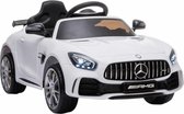 Kinder elektrische Mercedes Benz GTR auto met afstandsbediening en muziek in wit metaal voor kinderen van 3-6 jaar