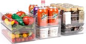 Koelkastorganizer, set van 10, keukenorganizer, transparant, stapelbare opbergdoos, organizerset, voorraadcontainers voor keukens, koelkast, kast, badkamer, BPA-vrij (6 stuks)