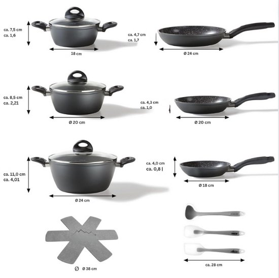 STONELINE® CERAMIC Pannenset Met Keramische Coating 14delig bol