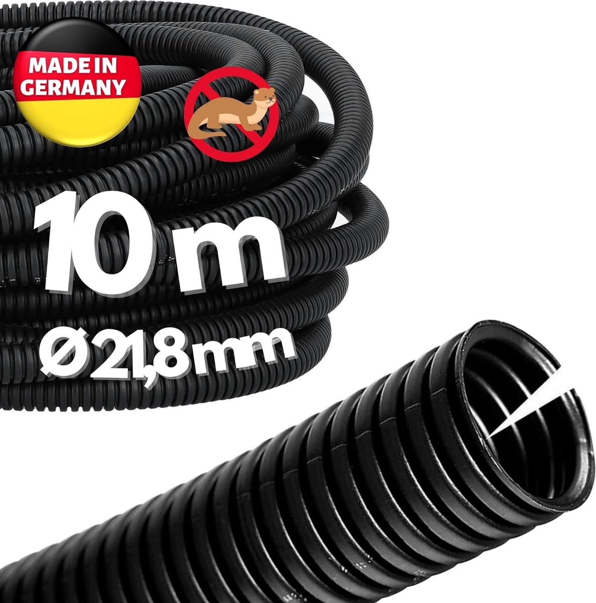 10 meter Kalitec ribbelbuis gleuf NW 22 I ribbelslang open I marterbeschermingsbuis I lege buis I kabelbescherming AD 25,5 mm ID 21,8 mm