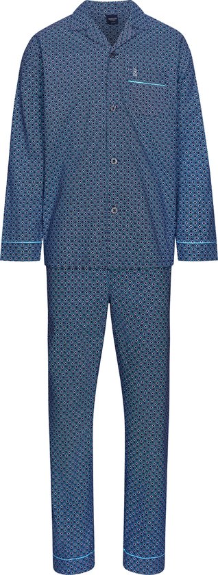 Robson Heren Pyjamaset Dutchy - Blauw - Doorknoop - Geweven Katoen - Maat 56