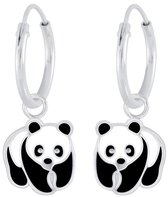 Joy|S - Zilveren Panda bedel oorbellen - oorringen - zwart wit - kinderoorbellen