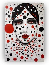 Vrouw Kusama stijl schilderij - Yayoi Kusama schilderijen glas - Wanddecoratie vrouw - Landelijk schilderij - Acrylaat - Woonkamer decoratie - 80 x 120 cm 5mm
